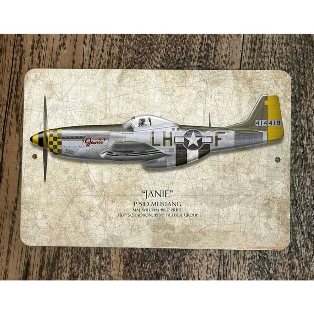 Janie P-51D Mustang Military Jet Plane 8x12 Metal Wall Sign Poster